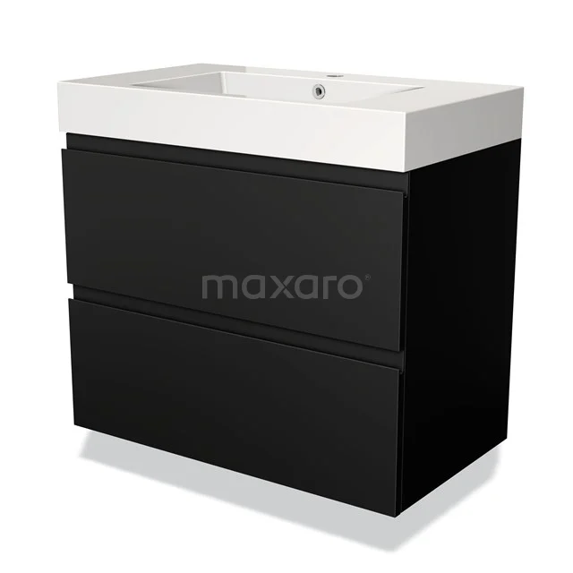 Black bathroom unit with 2 drawers and white vanity units with basin, modern design and smooth finish for stylish bathroom design.