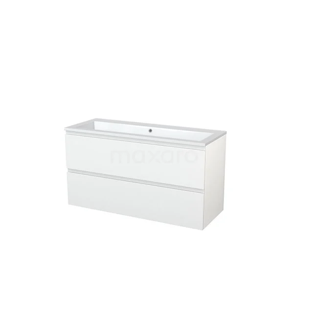 Bathroom unit 120cm Modulo+ High-gloss white 2 Drawers Handle-less Basin Mineral marble BMP005573 White rectangular bathroom unit with two drawers, clean finish and modern design, ideal for a stylish bathroom.