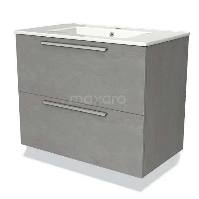 Badkamermeubel 80cm Modulo Lichtgrijs Beton 2 lades Vlak Wastafel Keramiek BMW17-00460