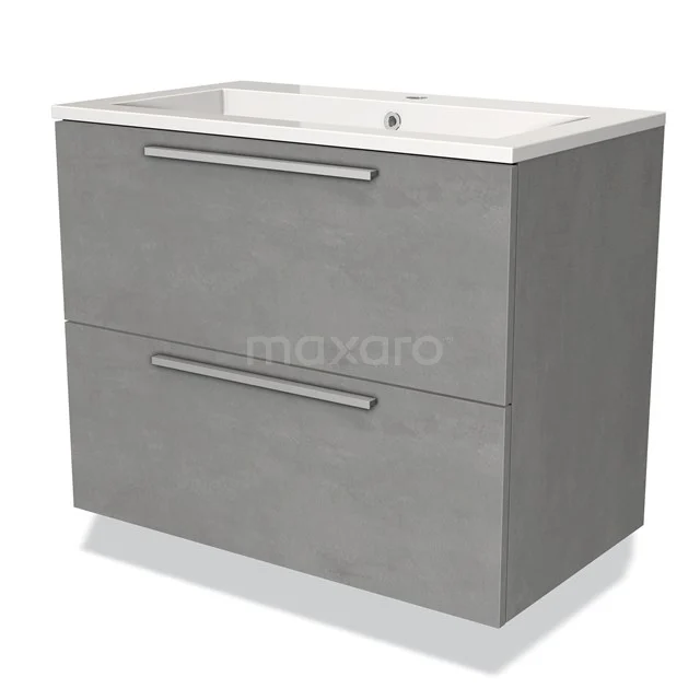 Grey bathroom unit with two drawers, modern concrete-look finish and integrated white basin; stylish and functional design.