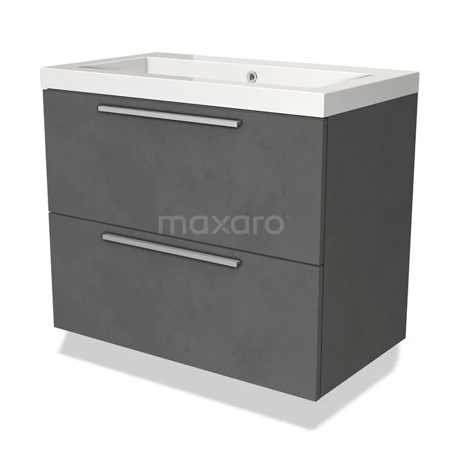 Grey bathroom furniture set with two drawers, modern concrete look and integrated basin, ideal for a stylish bathroom.