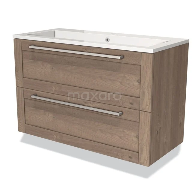 Modulo Vanity units with basin | 100 cm Mid brown oak Frame front Mineral marble 2 Stacked drawers BMW17-00705