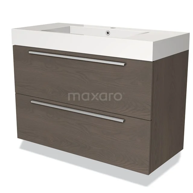 Brown wooden vanity unit with two drawers and white basin, modern design for a stylish bathroom.