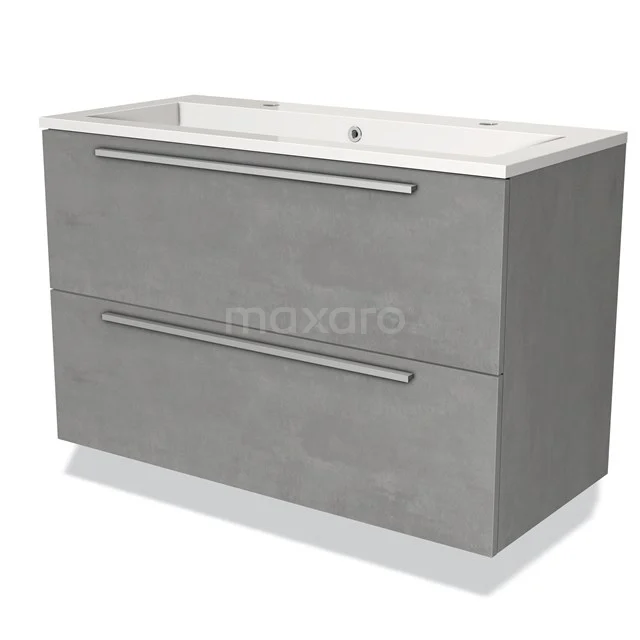 Modulo Vanity units with basin | 100 cm Light grey concrete Flat front Mineral marble 2 Stacked drawers BMW17-00781 Grey vanity unit with clean lines, double drawers and a modern concrete look, ideal for a stylish bathroom layout.