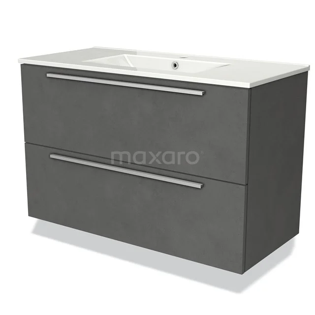 Anthracite-grey bathroom furniture set with two drawers, sleek design and integrated ceramic basin.