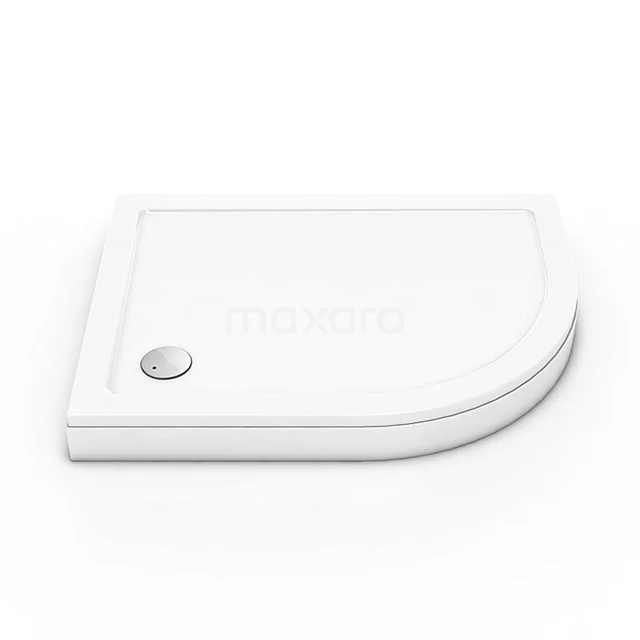 Eckige weiße Duschwanne mit abgerundeter Vorderseite, Kunststoffmaterial, ideal für kompakte Badezimmer.