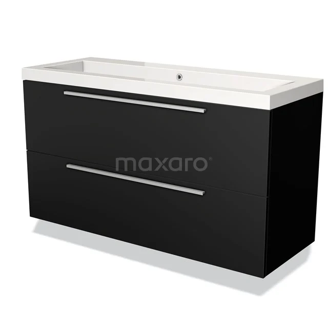 Badkamermeubel 120cm Modulo Mat Zwart 2 lades Vlak Wastafel Mineraalmarmer BMW17-00800