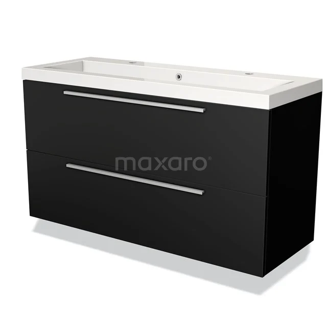 Badkamermeubel 120cm Modulo Mat Zwart 2 lades Vlak Wastafel Mineraalmarmer BMW17-00801