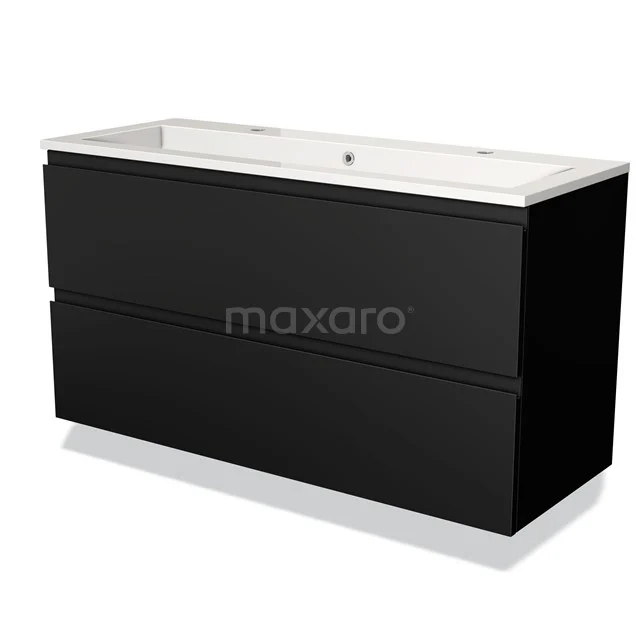 Modulo Vanity units with basin | 120 cm Matte black Handle-less front Mineral marble 2 Stacked drawers BMW17-00817