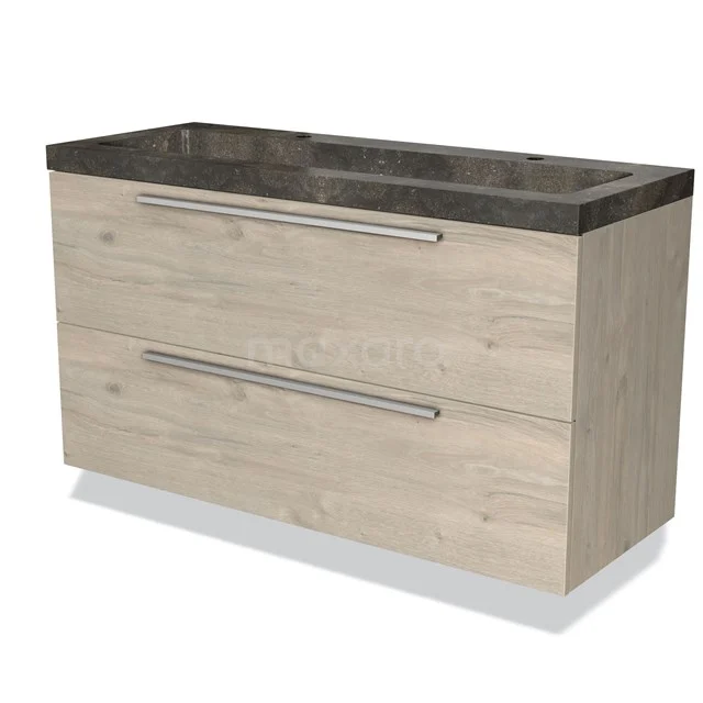 Modulo Vanity units with basin | 120 cm Light grey oak Flat front Natural stone 2 Stacked drawers BMW17-00862