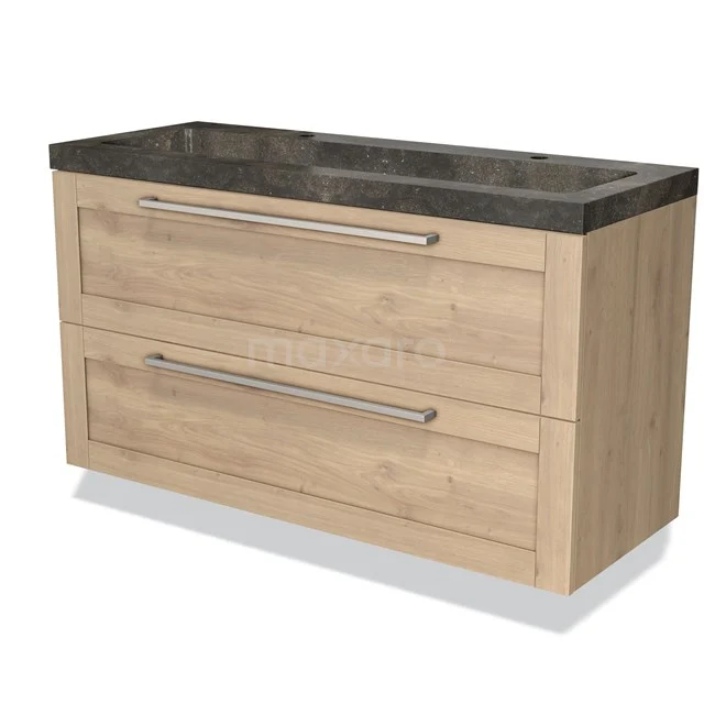 Wooden Bathroom unit with two drawers, dark stone vanity units with basin and metal handles, modern design, suitable for any bathroom.