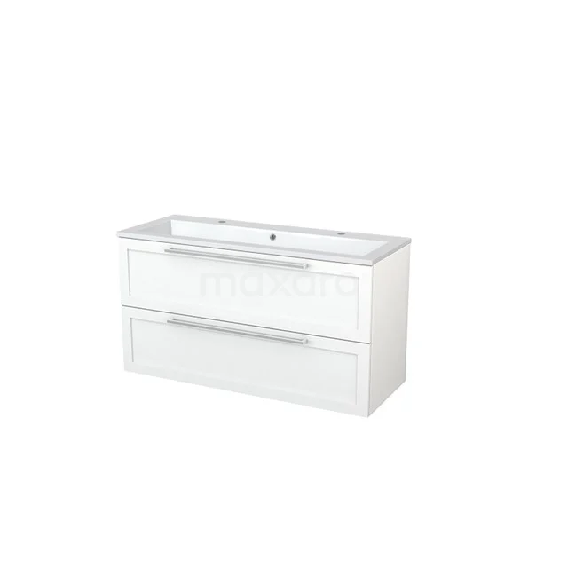 White rectangular bathroom unit with two drawers, modern finish from high-gloss white material, ideal for a stylish bathroom.