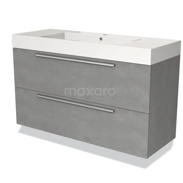 Grey washbasin set with two drawers, white ceramic sink, modern design, ideal for a stylish bathroom.