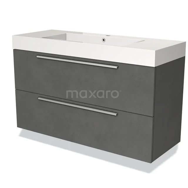 Grey bathroom furniture set with double drawers, modern design and white ceramic basin worktop, ideal for a stylish bathroom.