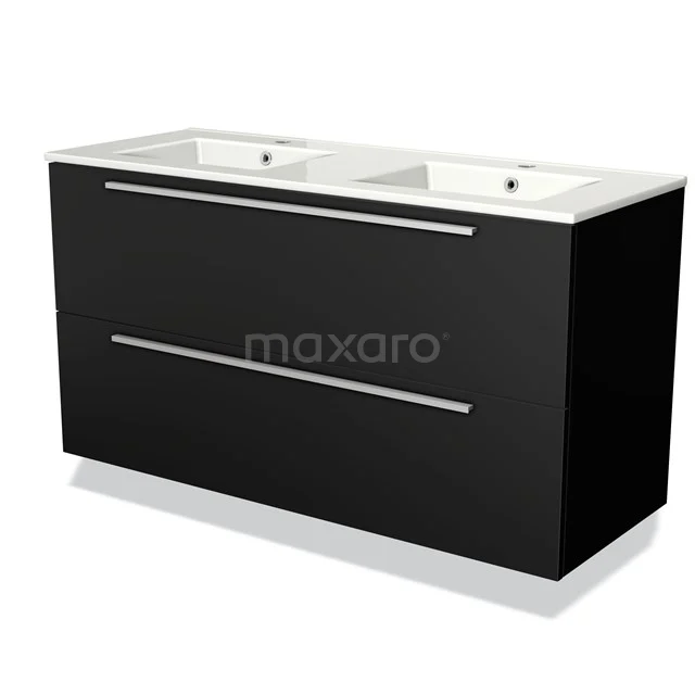 Modulo Vanity units with basin | 120 cm Matte black Flat front Ceramic 2 Stacked drawers BMW17-00946