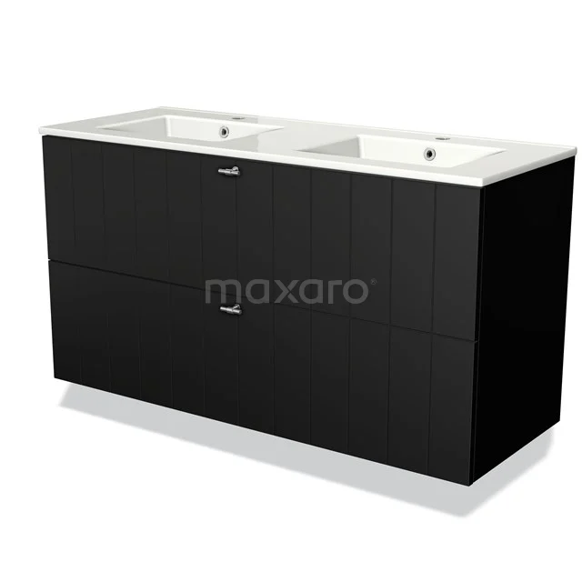 Modulo Vanity units with basin | 120 cm Matte black Slat front Ceramic 2 Stacked drawers BMW17-00958