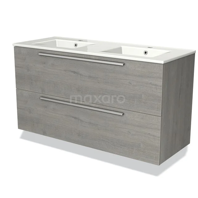 Modulo Vanity units with basin | 120 cm Grey oak Flat front Ceramic 2 Stacked drawers BMW17-01150