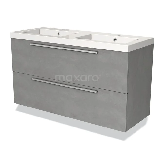 Grijs dubbel wastafelmeubel met twee lades, modern design, ideaal voor een stijlvolle badkamerinrichting.