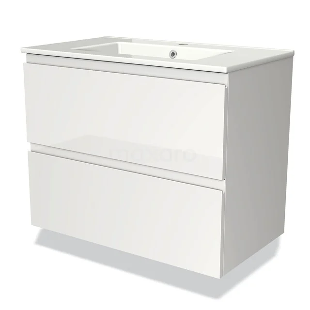 Modulo Vanity units with basin | 80 cm High-gloss white Handle-less front Ceramic 2 Stacked drawers BMW17-01255