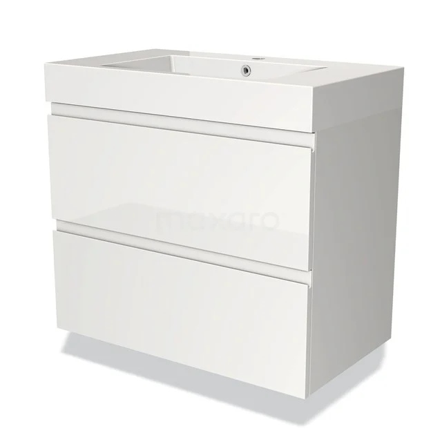 Wit badkamermeubel met twee softclose lades, modern design, glanzend afwerking, ideaal voor een georganiseerde badkamer.