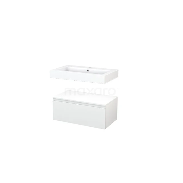 White rectangular vanity unit with ceramic sink, sleek design for modern bathrooms.
