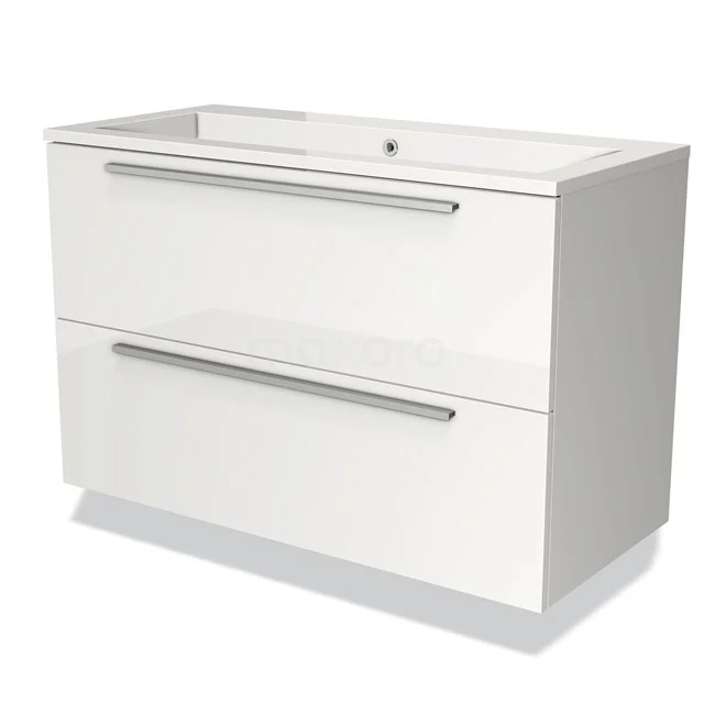 White vanity unit with two drawers, sleek design, Series Moderno, ideal for bright and modern bathroom design.