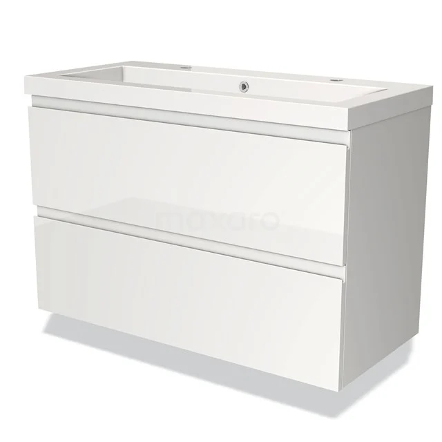 Modulo Vanity units with basin | 100 cm High-gloss white Handle-less front Mineral marble 2 Stacked drawers BMW17-01306