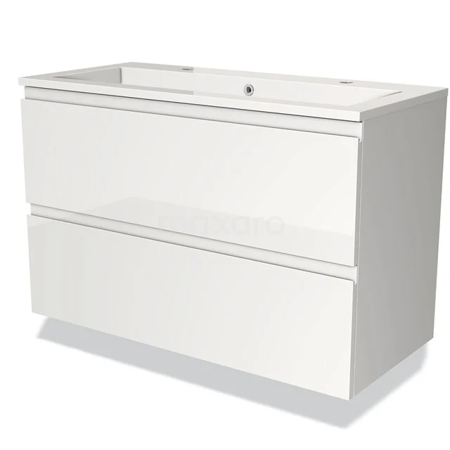 Modulo Vanity units with basin | 100 cm High-gloss white Handle-less front Mineral marble 2 Stacked drawers BMW17-01309