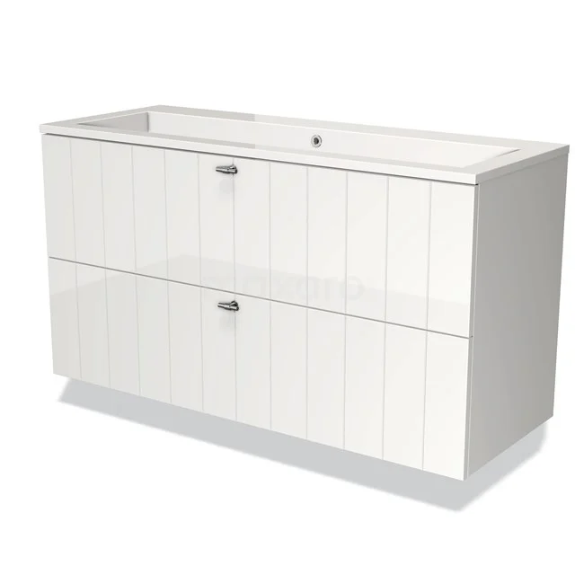 White Bathroom unit with two soft-close drawers, glossy finish; modern design for a stylish bathroom.