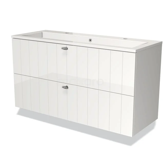 White bathroom unit with two spacious drawers, high-gloss finish and modern design, ideal for stylish bathroom storage.