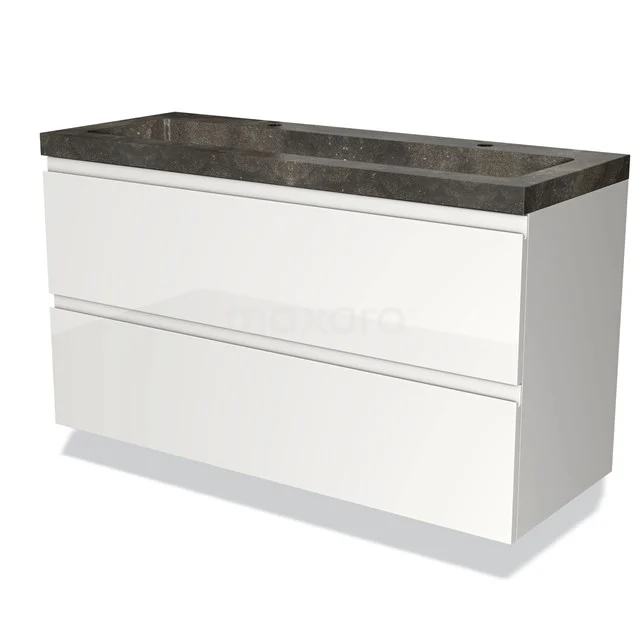Modulo Vanity units with basin | 120 cm High-gloss white Handle-less front Natural stone 2 Stacked drawers BMW17-01326