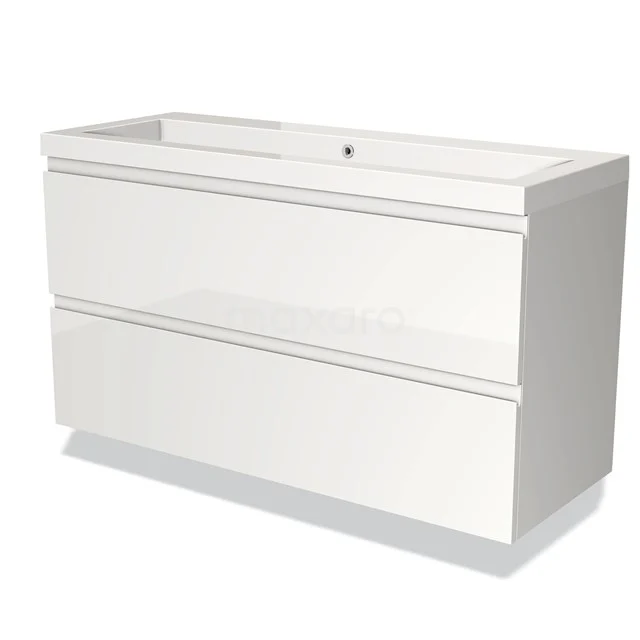 Modulo Vanity units with basin | 120 cm High-gloss white Handle-less front Mineral marble 2 Stacked drawers BMW17-01327