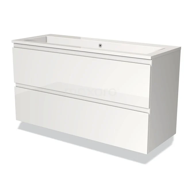 Modulo Vanity units with basin | 120 cm High-gloss white Handle-less front Mineral marble 2 Stacked drawers BMW17-01329