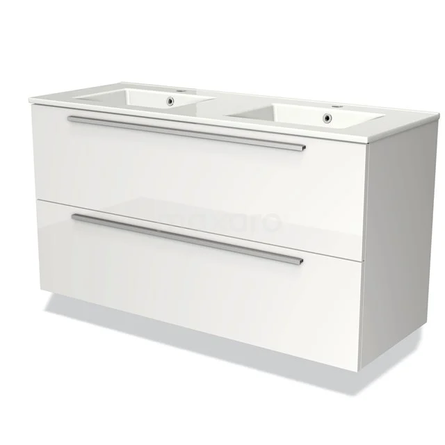 White double vanity unit with two wide drawers, modern design, ideal for stylish and practical bathroom design.
