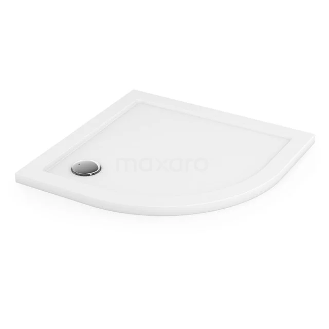 Weiße Viertelrunde Duschwanne aus Acryl mit Ablauf links, ideal für moderne Badezimmergestaltungen.