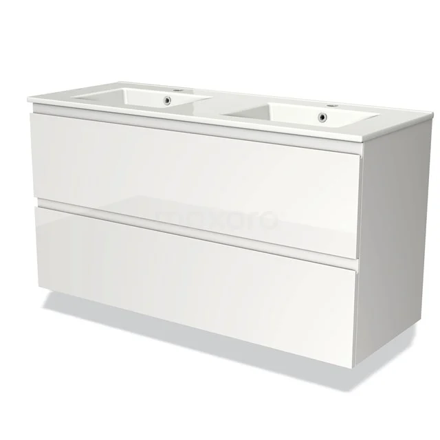 Modulo Vanity units with basin | 120 cm High-gloss white Handle-less front Ceramic 2 Stacked drawers BMW17-01357