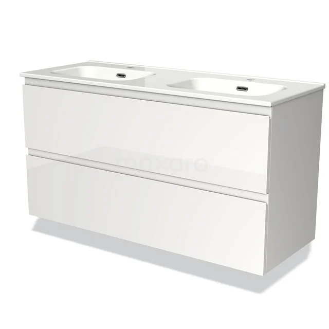 Modulo Vanity units with basin | 120 cm High-gloss white Handle-less front Ceramic 2 Stacked drawers BMW17-01360