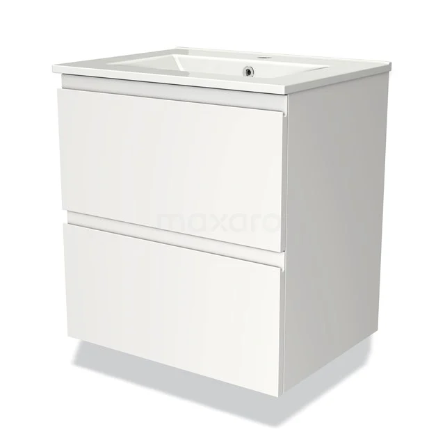Modulo Vanity units with basin | 60 cm Matte white Handle-less front Ceramic 2 Stacked drawers BMW17-01393