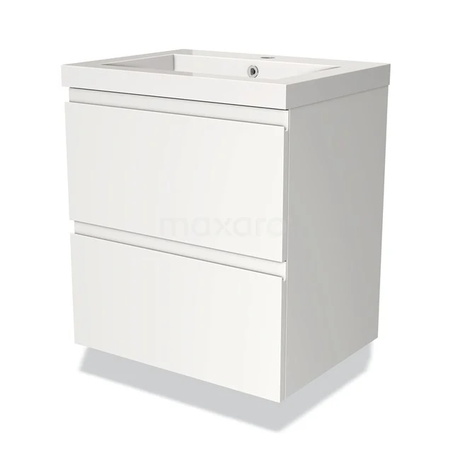 White bathroom unit with two handleless drawers, sleek design, ideal for modern bathroom storage.