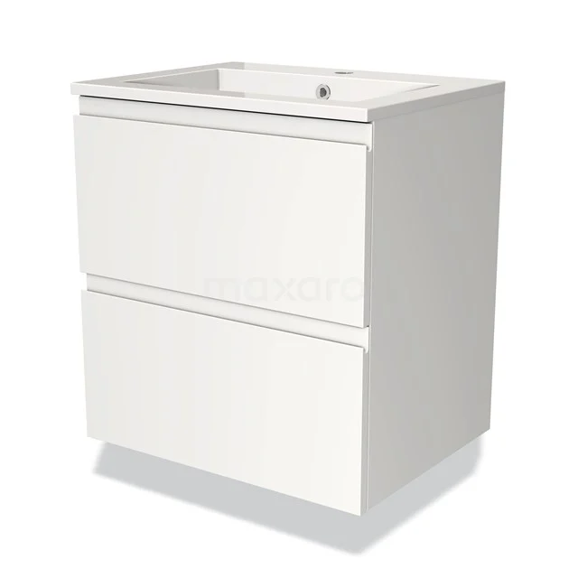 Wit badkamermeubel met 2 lades, modern design, strak afgewerkt, ideaal voor opbergruimte in een eigentijdse badkamer.