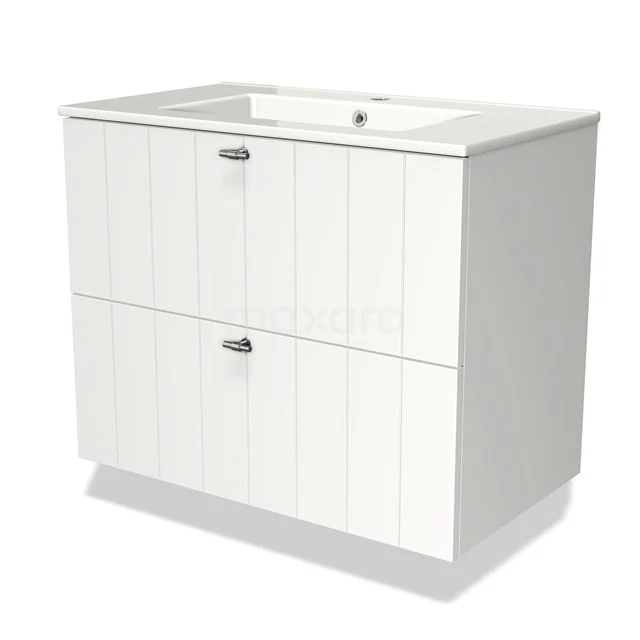 Modulo Vanity units with basin | 80 cm Matte white Slat front Ceramic 2 Stacked drawers BMW17-01414