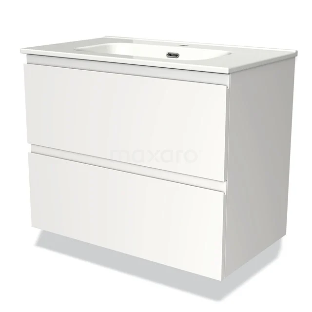 Badmöbel 80cm Modulo Matt Weiß 2 Schubladen Griffloses Waschbecken Keramik BMW17-01429 Weißes Badezimmermöbel mit Waschbecken, zwei Soft-Close Schubladen, elegantes Design, ideal für moderne Badezimmer.