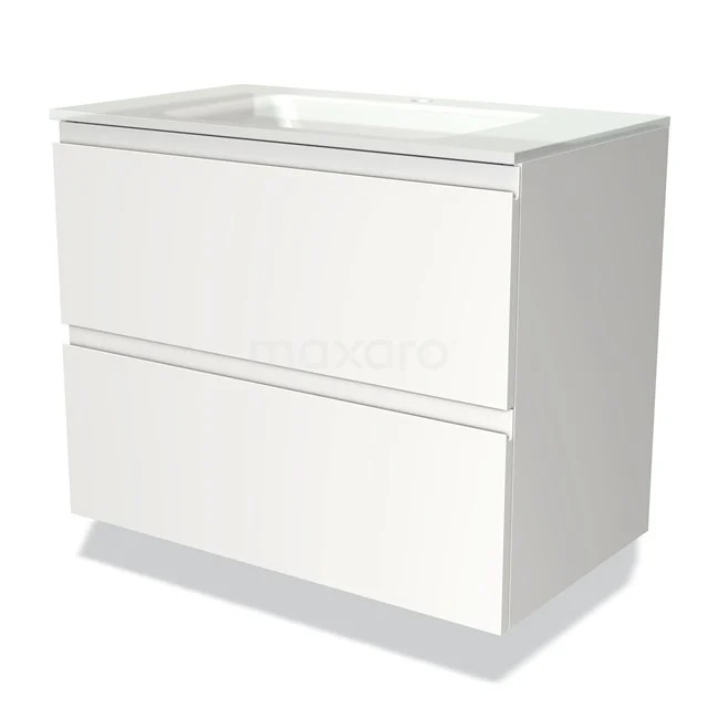 Weißes Waschtisch mit zwei Softclose Schubladen, schlichtes und modernes Design, perfekt für ein organisiertes Badezimmer.