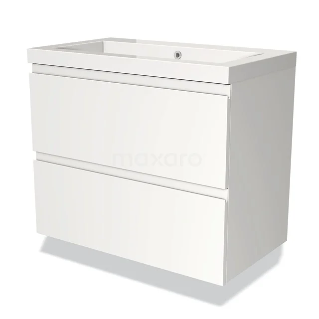 White Bathroom unit with two drawers, modern design and high-gloss finish, ideal for a stylish and organised bathroom.