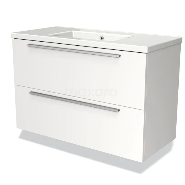 White Bathroom unit with two drawers, rectangular basin and sleek metal handles, modern design for stylish bathrooms.