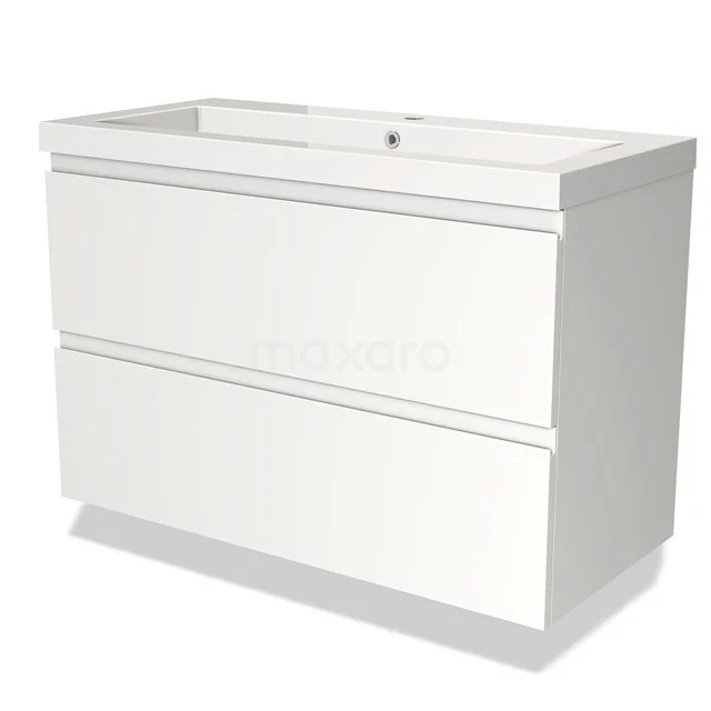 Witte badkamerkast met twee lades, modern design, gemaakt van hoogwaardig materiaal, ideaal voor efficiënte badkameropslag.