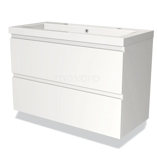 Wit badkamermeubel met twee softclose lades, mat afwerking, modern design; ideaal voor stijlvolle opbergruimte in de badkamer.