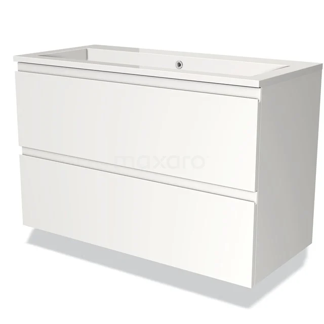 Wit, modern badkamermeubel met twee softclose lades, strak design, ideaal voor een stijlvolle en georganiseerde badkamer.