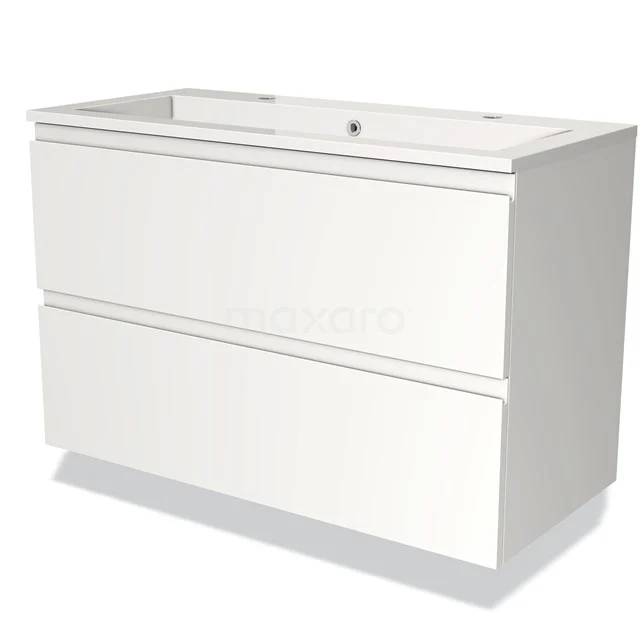 Wit badkamermeubel met twee lades, modern design, hoogglans afwerking, ideaal voor een strakke en stijlvolle badkamerinrichting.