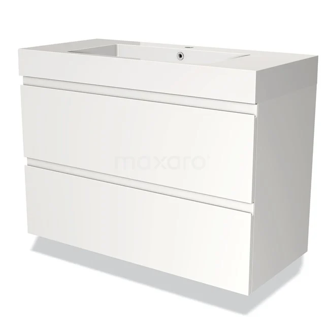 Wit badkamermeubel met twee lades en geïntegreerde wastafel, modern design, gemaakt van hoogwaardig MDF-materiaal.